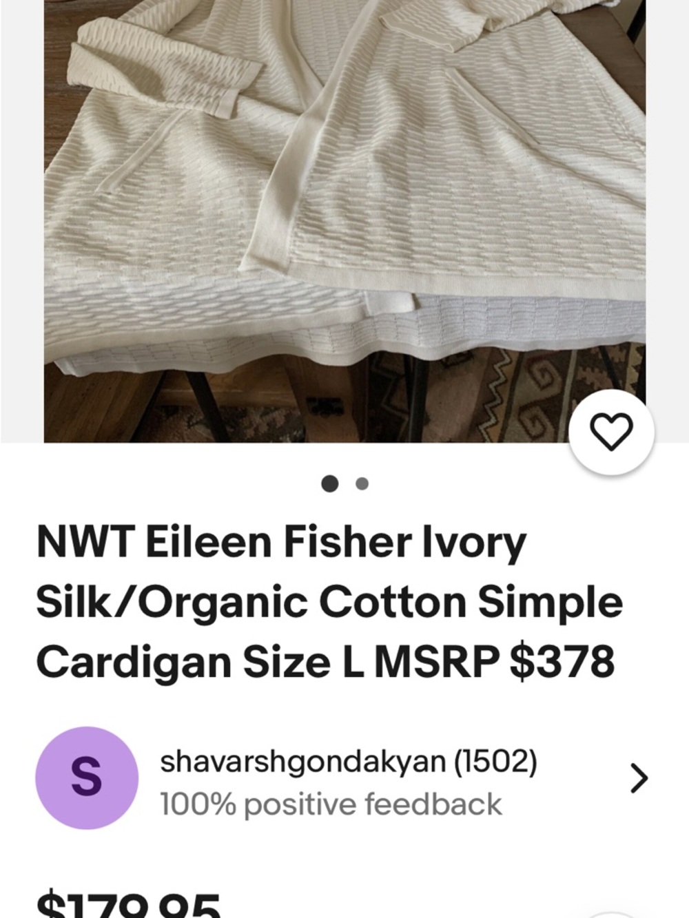 Eileen Fisher Ivory Silk-Organic Cotton Cardigan